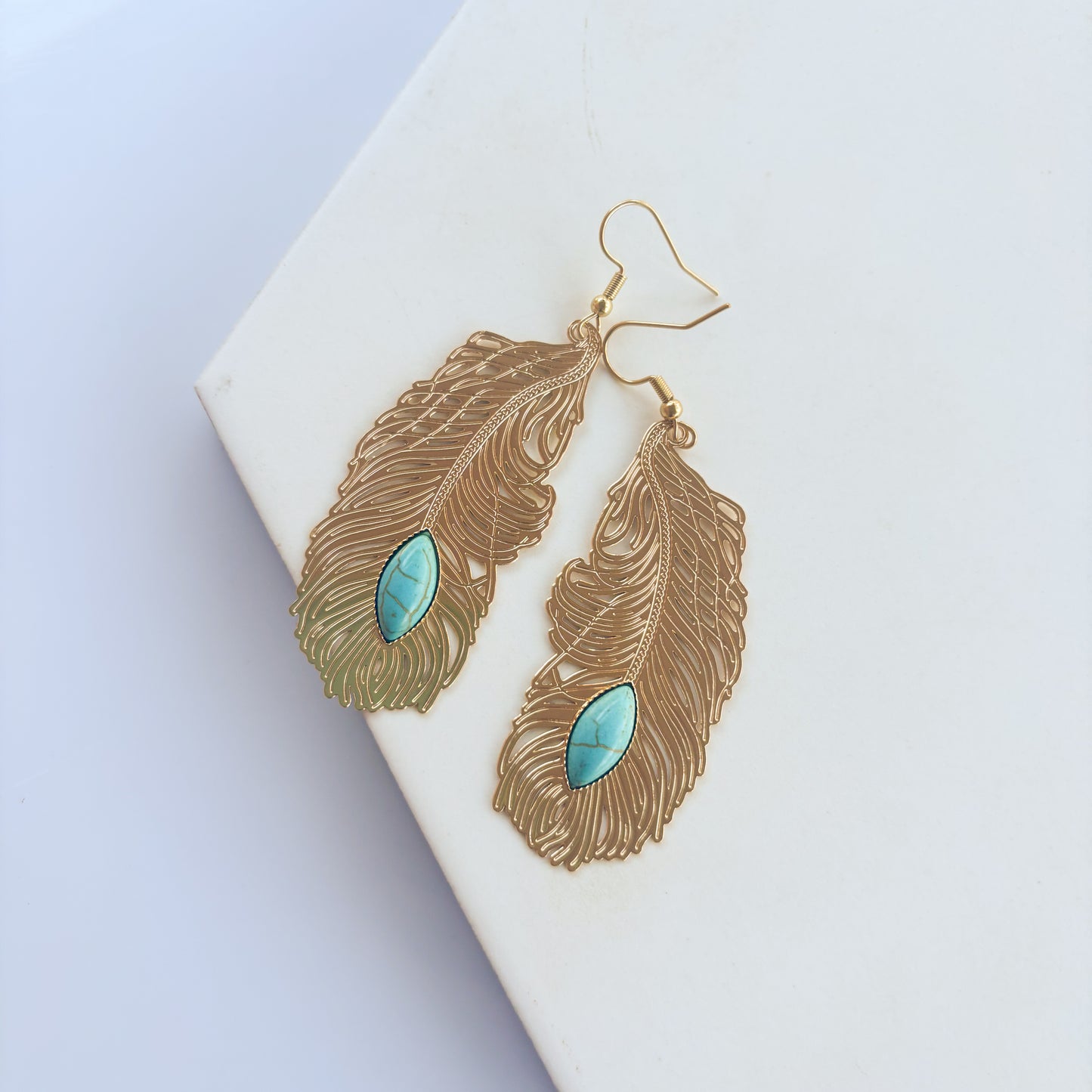 LARGE FEATHER CHARM EARRINGS