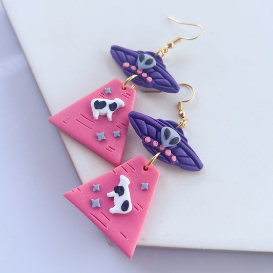 PURPLE PINK ALIEN UFO EARRINGS