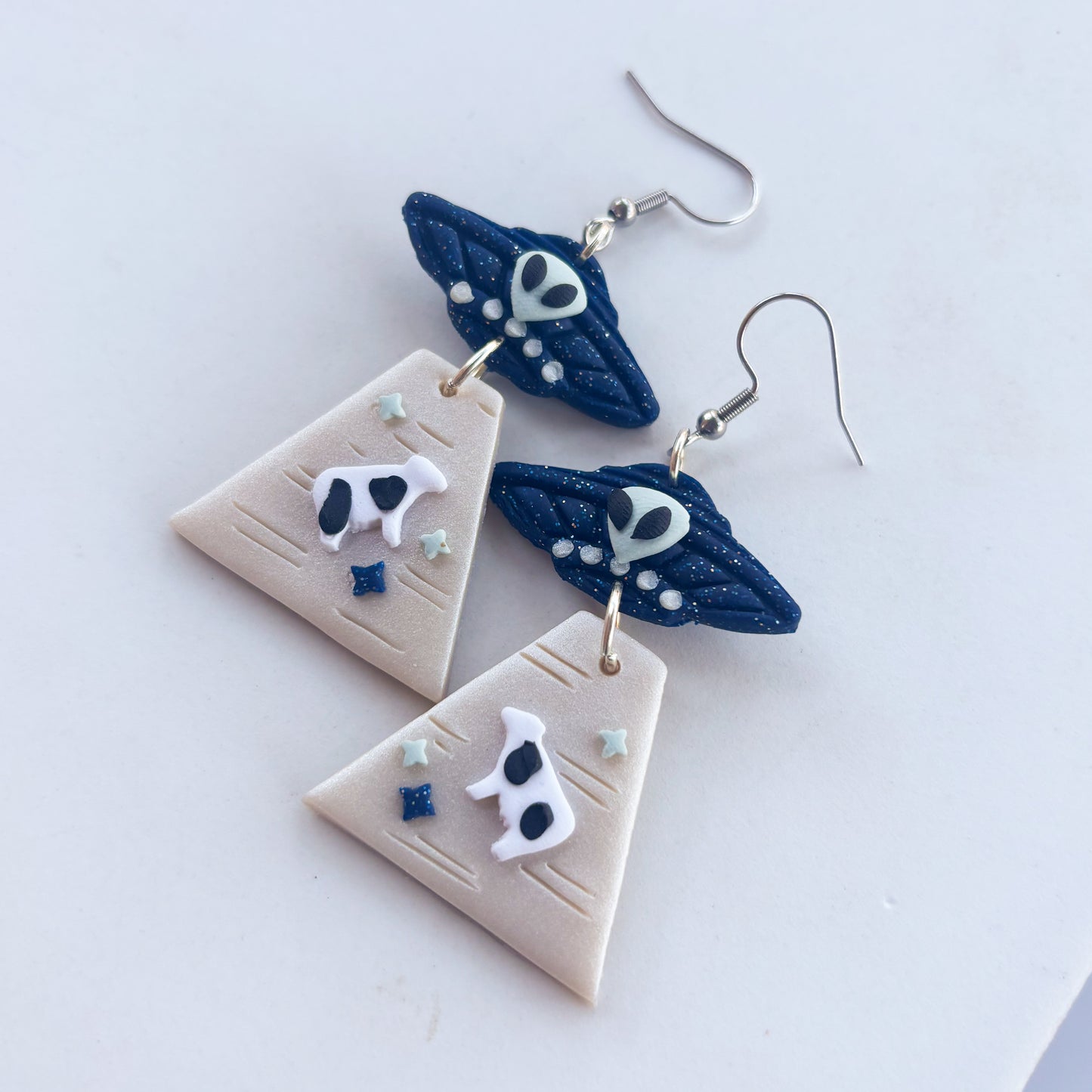TWILIGHT & LIGHT BLUE ALIEN UFO EARRINGS
