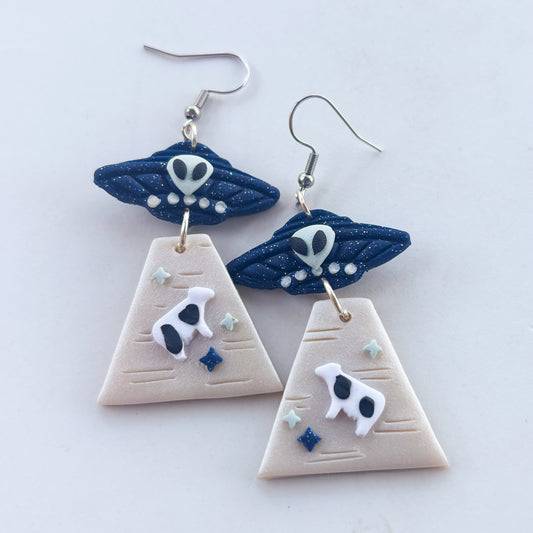 TWILIGHT & LIGHT BLUE ALIEN UFO EARRINGS