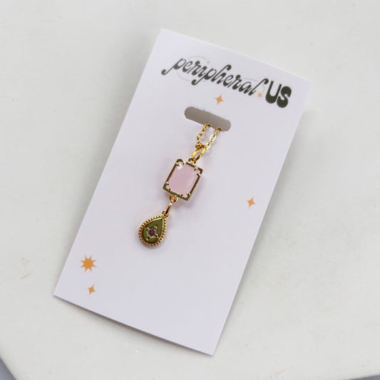 PINK SQUARE & TEARDROP CHARM NECKLACE