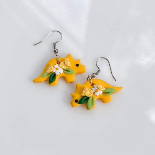 LEMON DINO EARRINGS (TRICERATOPS)