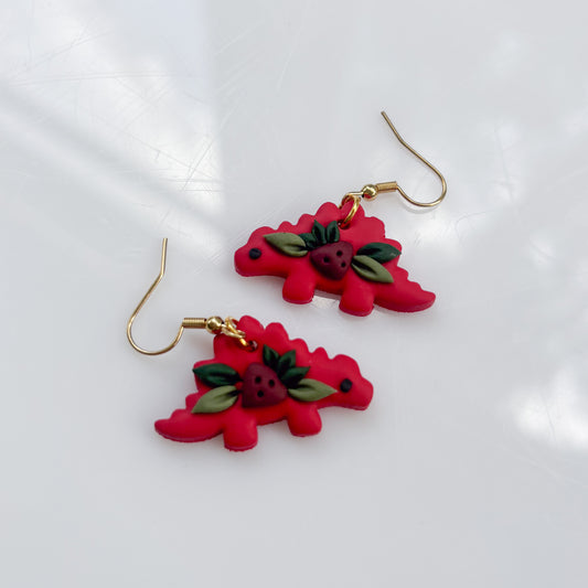 RED STRAWBERRY DINO EARRINGS (STEGO)