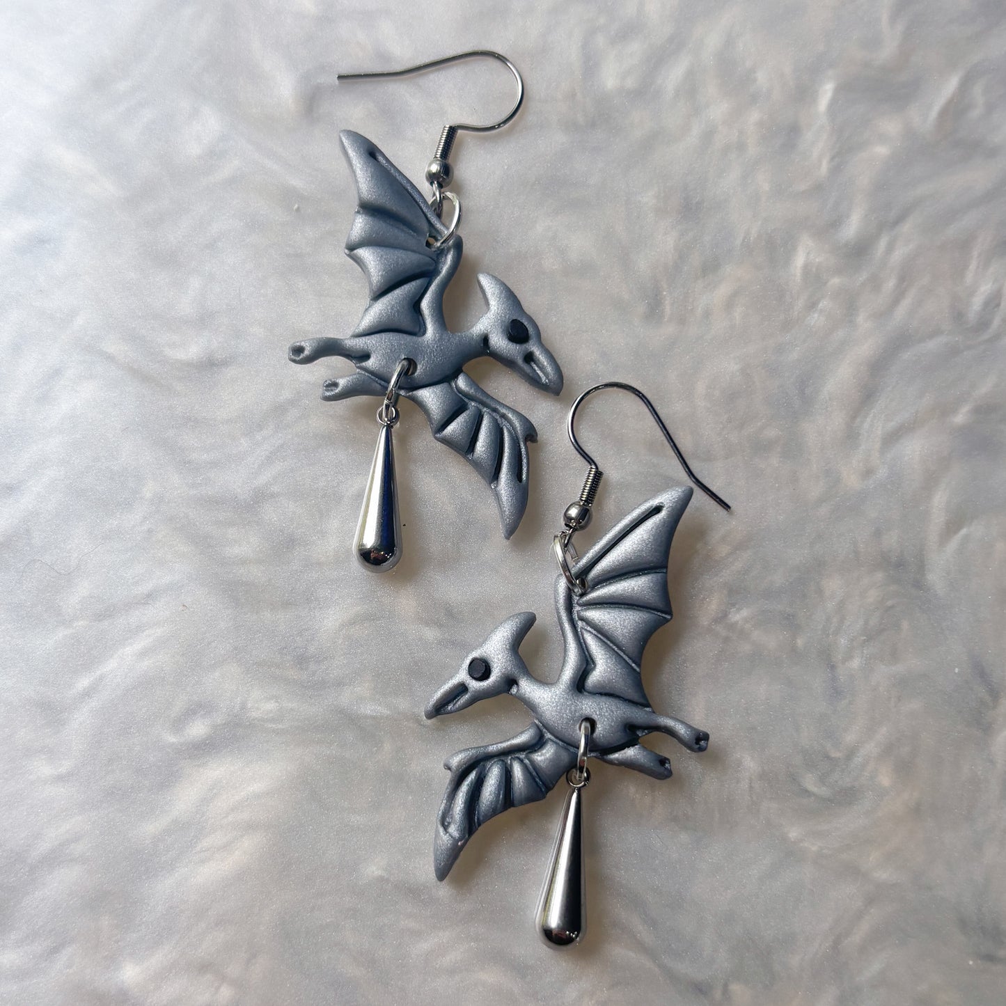 SILVER PTERODACTYL EARRINGS