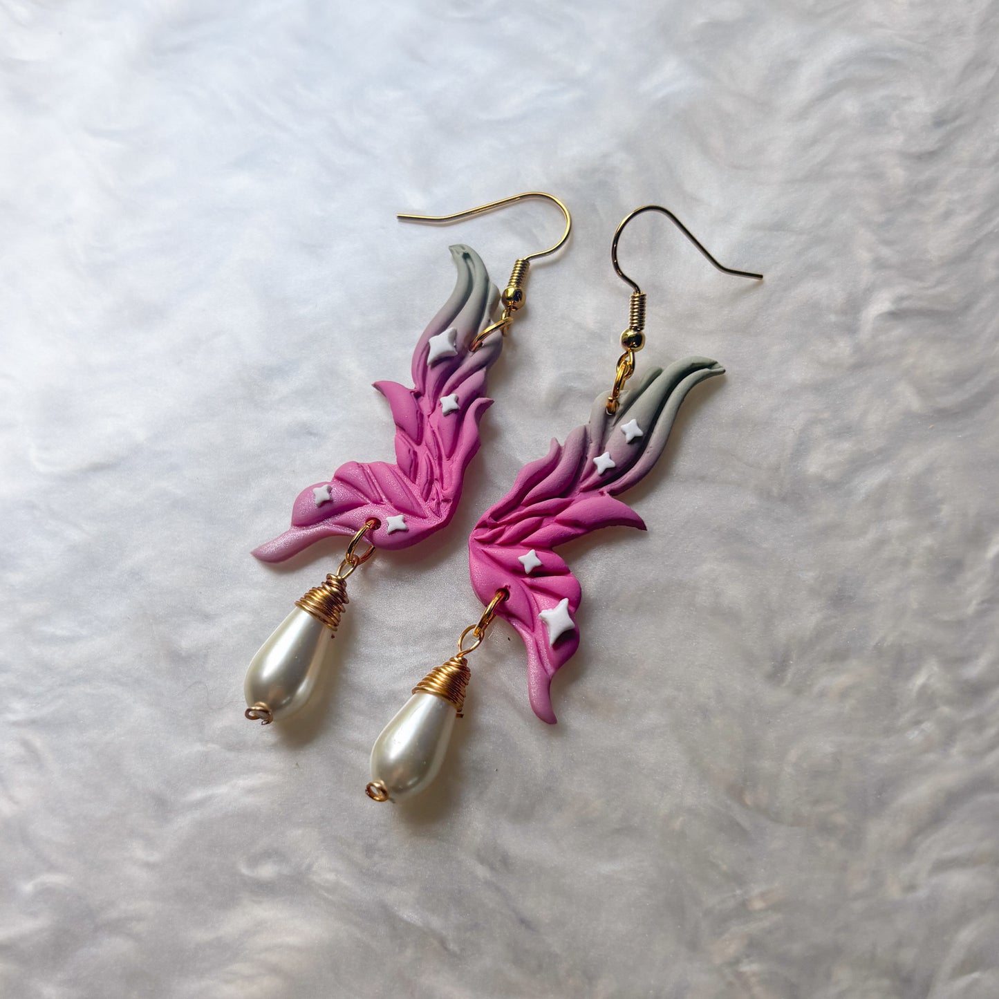 GREEN PINK FAIRY WING EARRINGS
