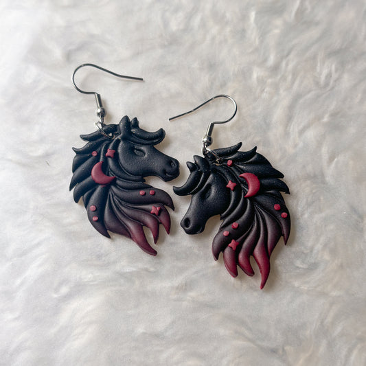 GOTHIC ROSE HORSE EARRINGS