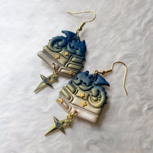 STARRY NIGHT DRAGONS ON BOOKS EARRINGS