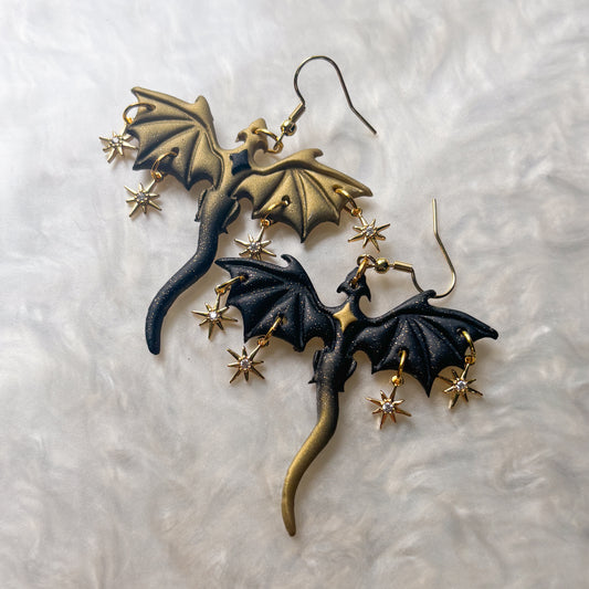 BRONZE & BLACK DRAGON EARRINGS (WITH STARS)