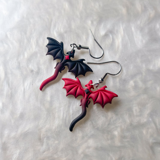 GOTHIC ROSE OMBRE DRAGON MINI EARRINGS (SILVER)
