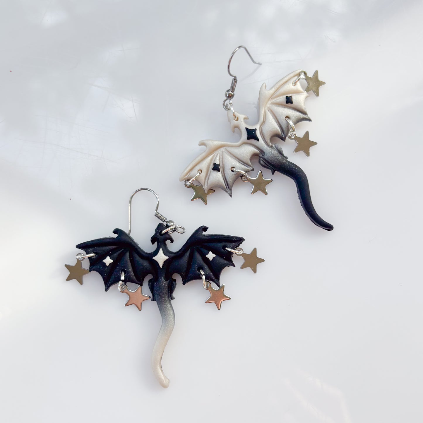 PEARL & BLACK MISMATCHED DRAGON EARRINGS