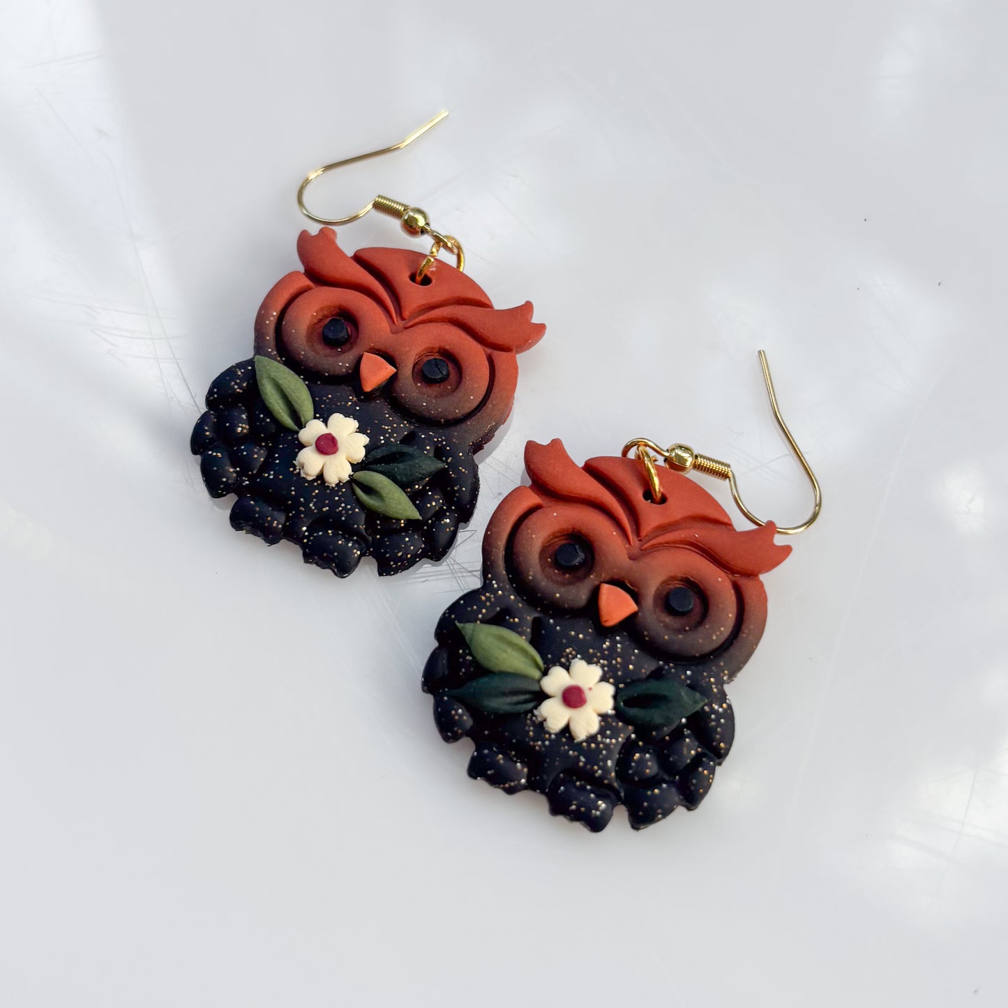 BURNT ORANGE OWL EARRINGS