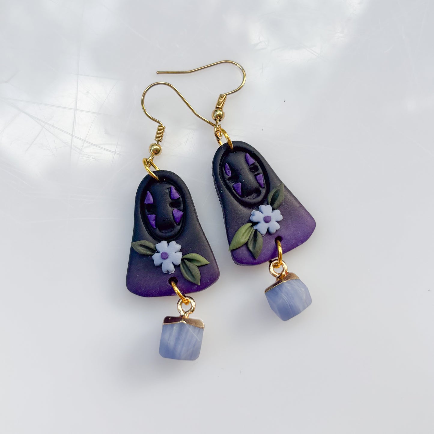 NO FACE PURPLE FLORAL EARRINGS