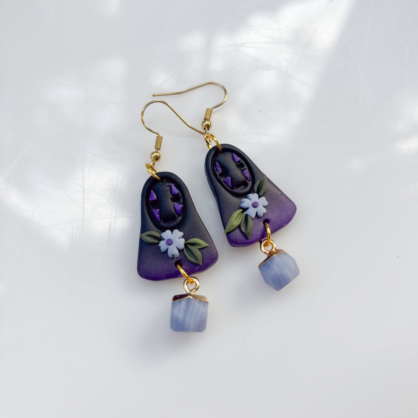 NO FACE PURPLE FLORAL EARRINGS
