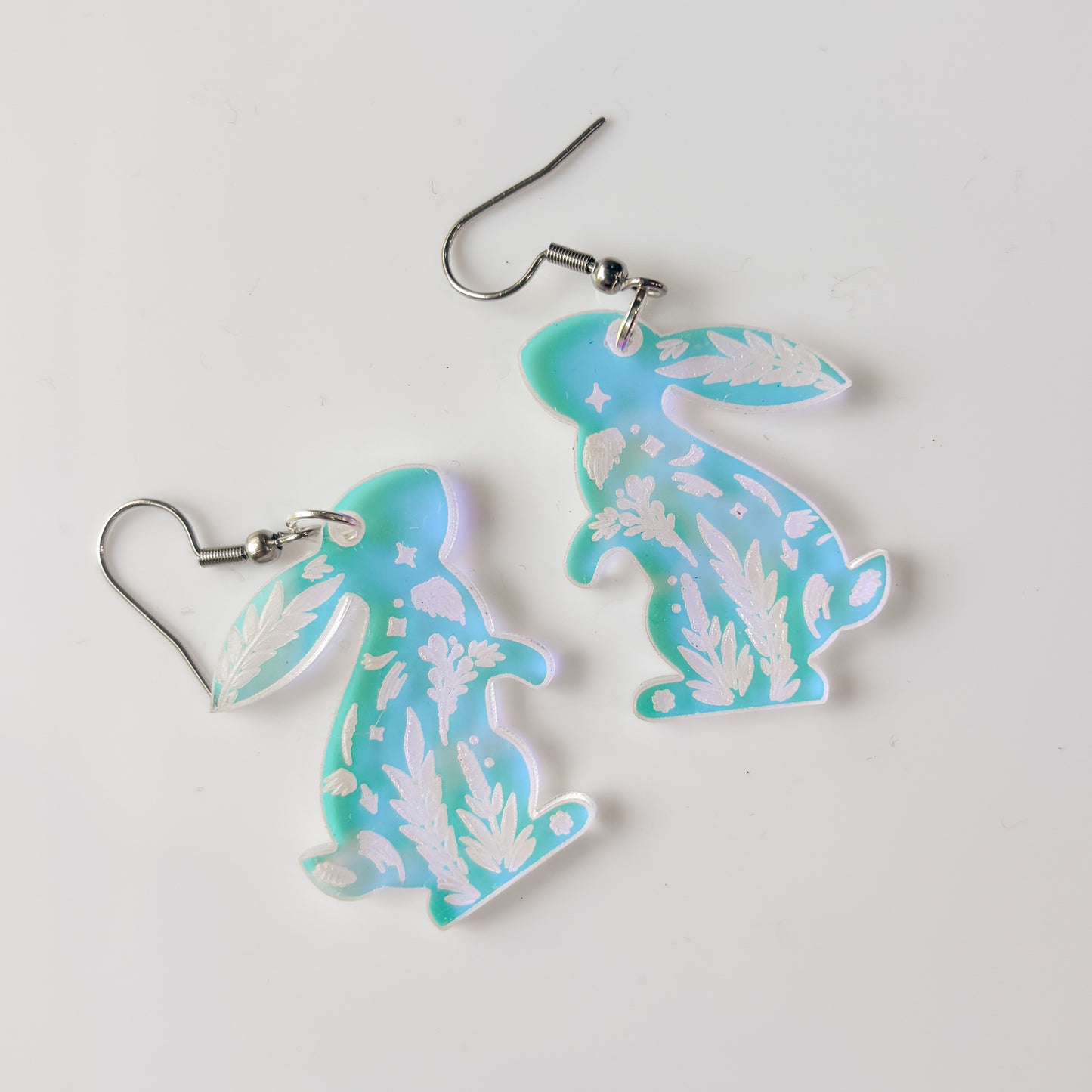 ENGRAVED CLEAR RABBIT ACRYLIC EARRINGS