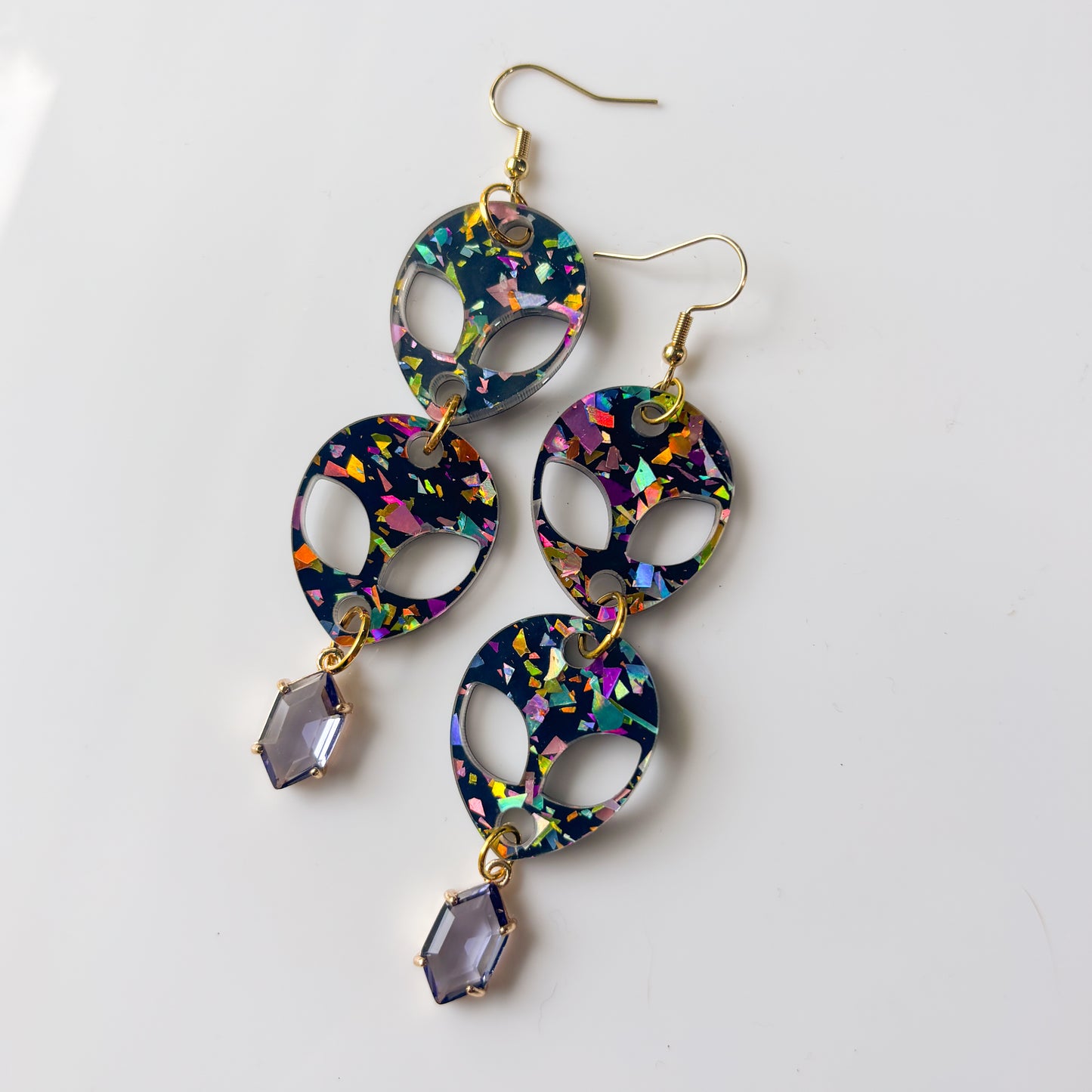 GLITTERY ALIEN DUO ACRYLIC EARRINGS