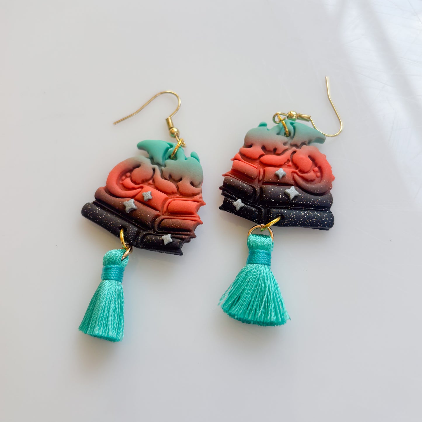DRAGONS ON BOOKS (TEAL & ORANGE FLAME)