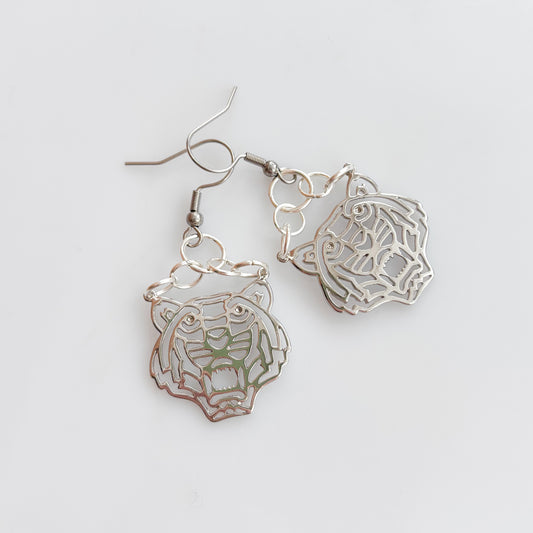 SILVER TIGER CHARM EARRINGS