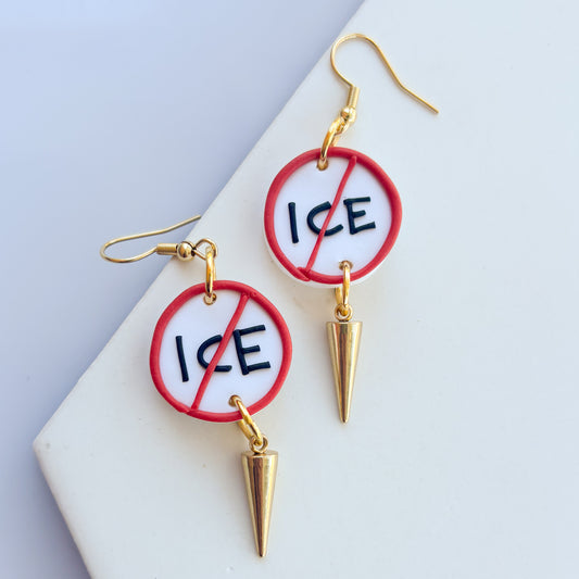 'ICE OUT' CIRCLE CROSS OUT EARRINGS