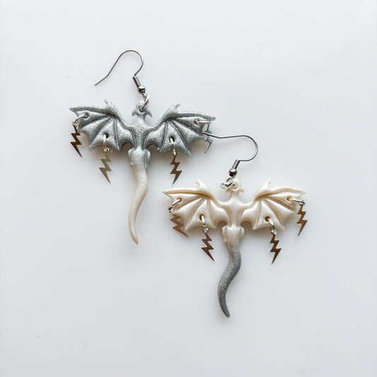 SPARKLY SILVER STORM DRAGON EARRINGS
