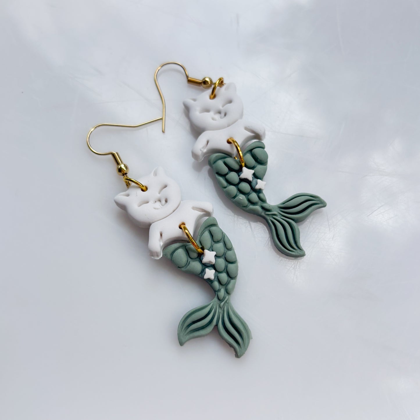 SAGE MERMAID CAT EARRINGS (CAT-FISH!)