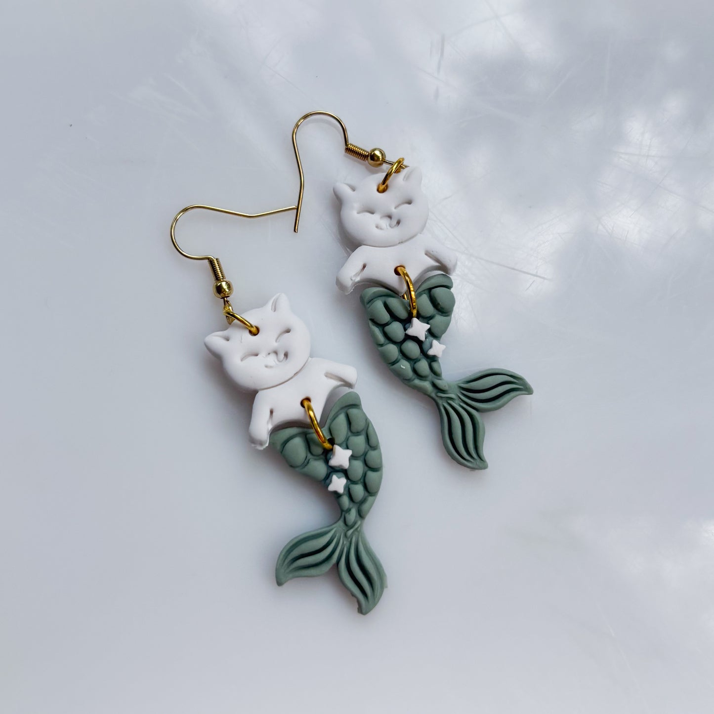 SAGE MERMAID CAT EARRINGS (CAT-FISH!)