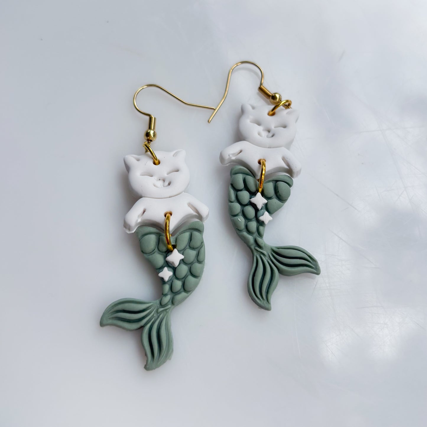 SAGE MERMAID CAT EARRINGS (CAT-FISH!)