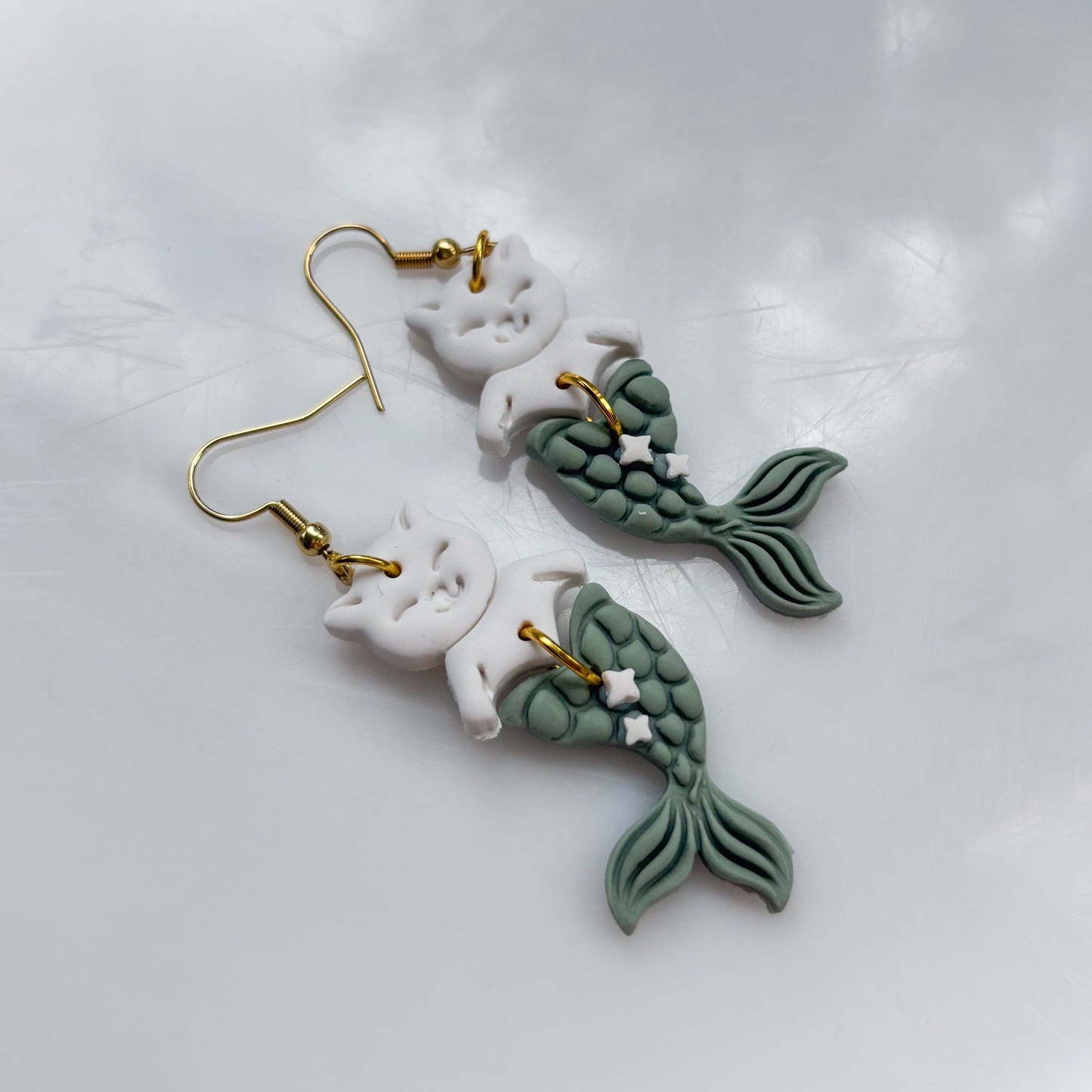 SAGE MERMAID CAT EARRINGS (CAT-FISH!)