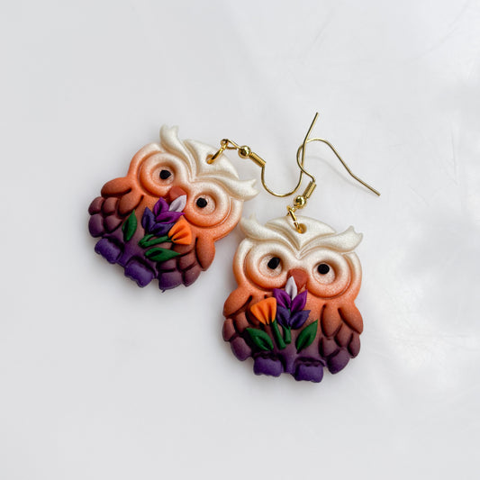 LAVENDER POPPY OWL EARRINGS
