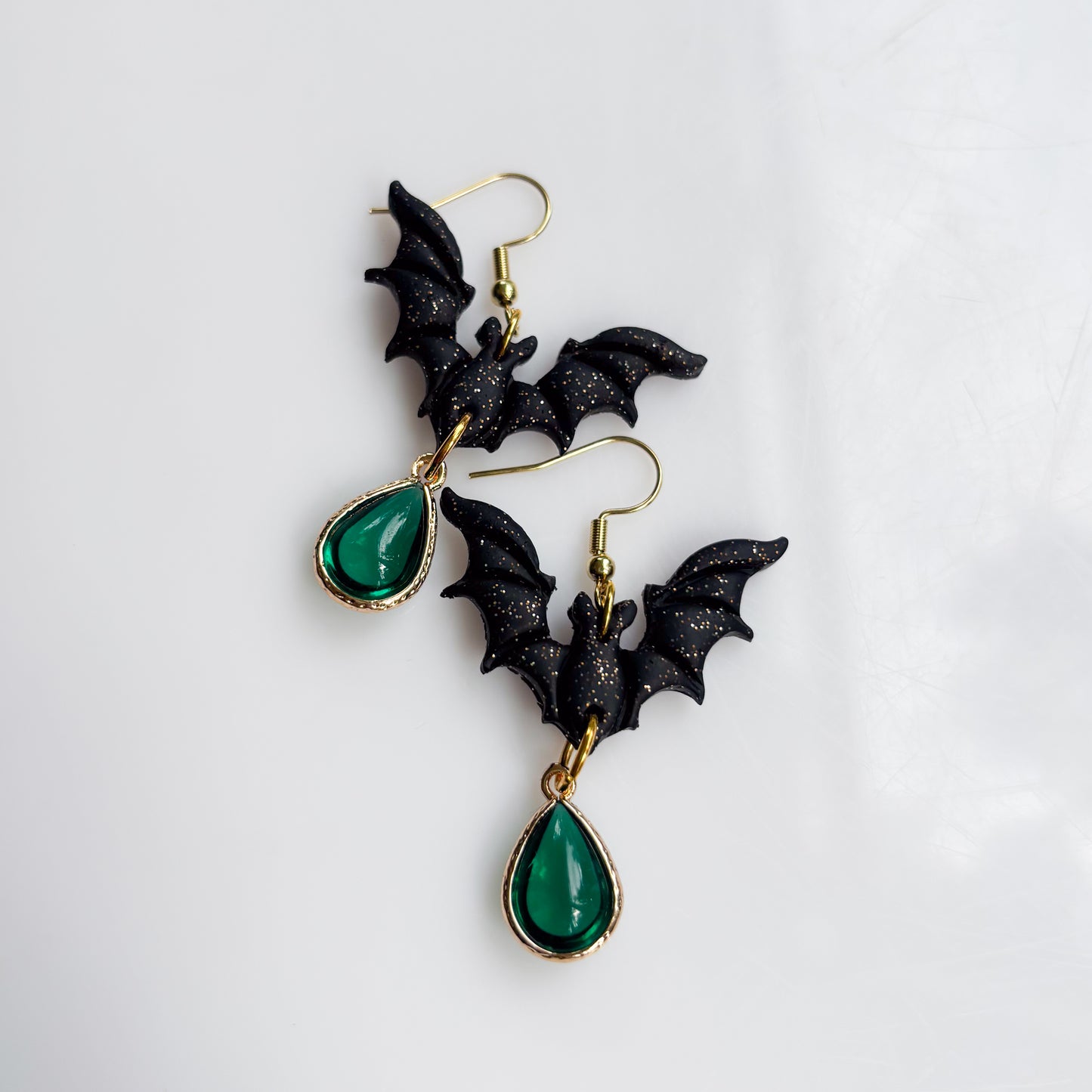 BAT & GREEN JEWEL EARRINGS