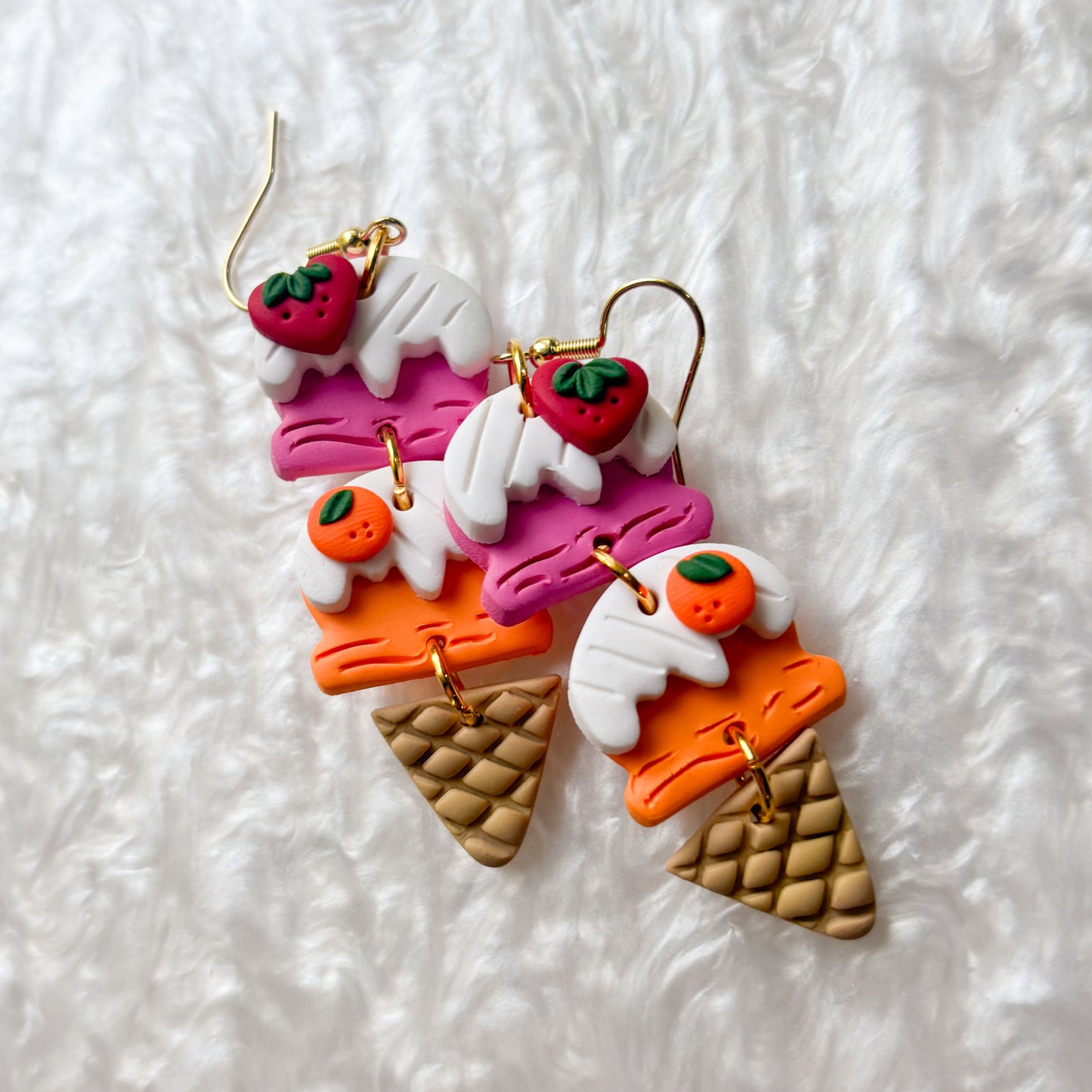 DOUBLE SCOOP FRUIT ICE CREAM CONE EARRINGS