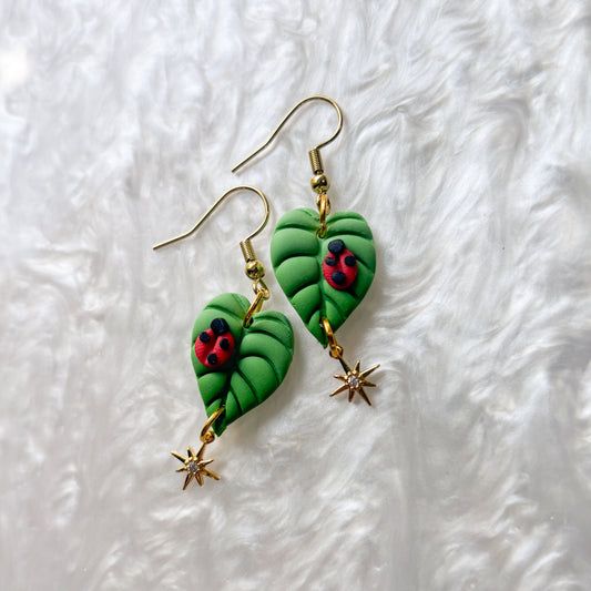 LADY BUG ON LEAF EARRINGS