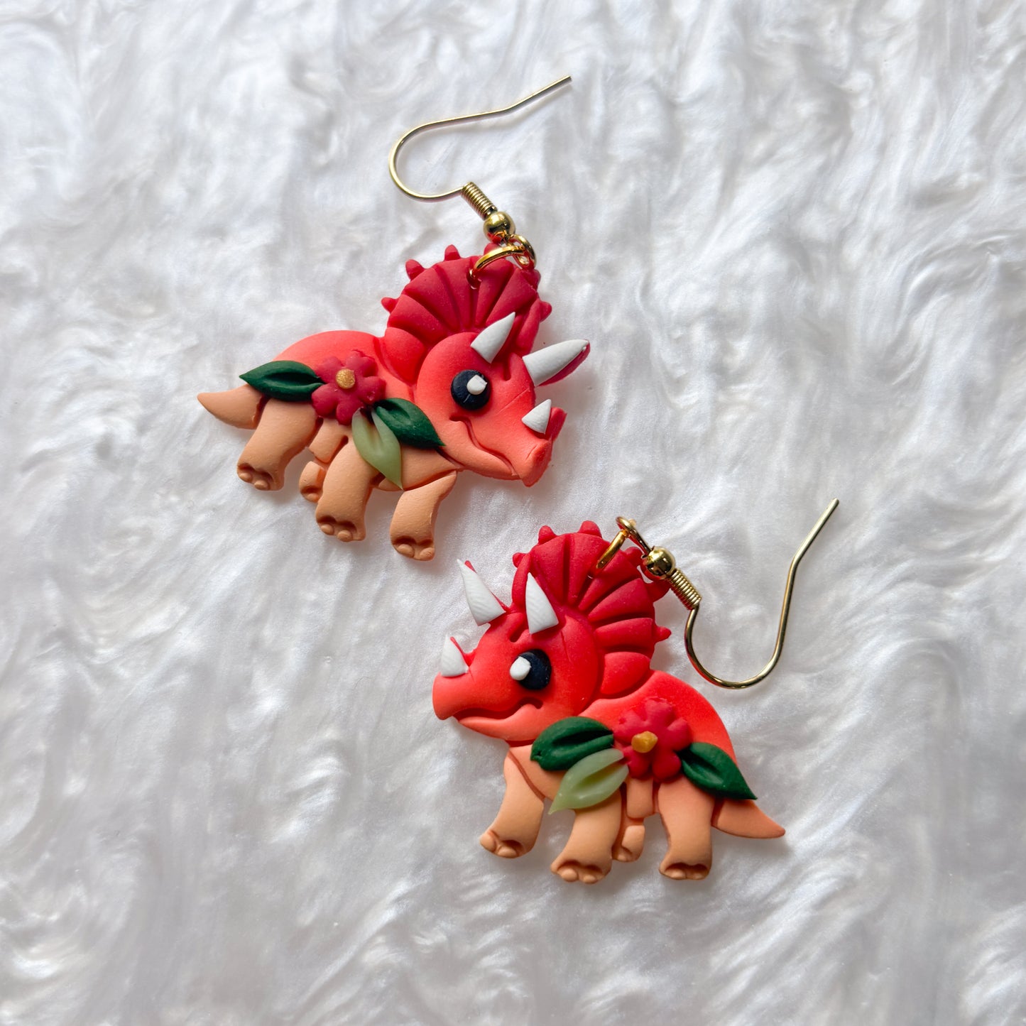 RED/ORANGE TRICERATOPS EARRINGS