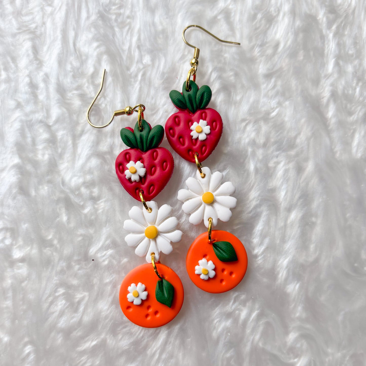 STRAWBERRY DAISY ORANGE TRIO EARRINGS