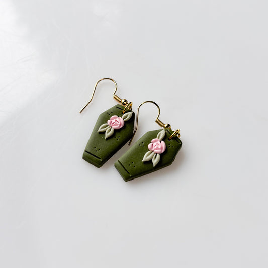 ROSE GREEN COFFIN EARRINGS