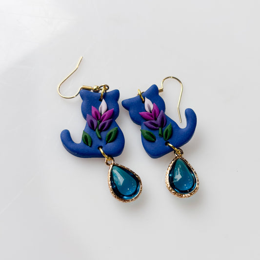 BLUE LAVENDER CAT EARRINGS