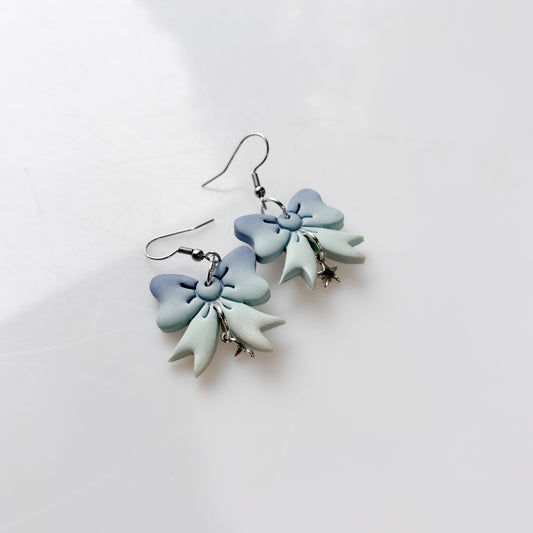BLUE BOW SILVER STAR EARRINGS