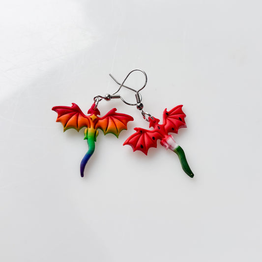 RAINBOW & WATERMELON MINI DRAGON EARRINGS