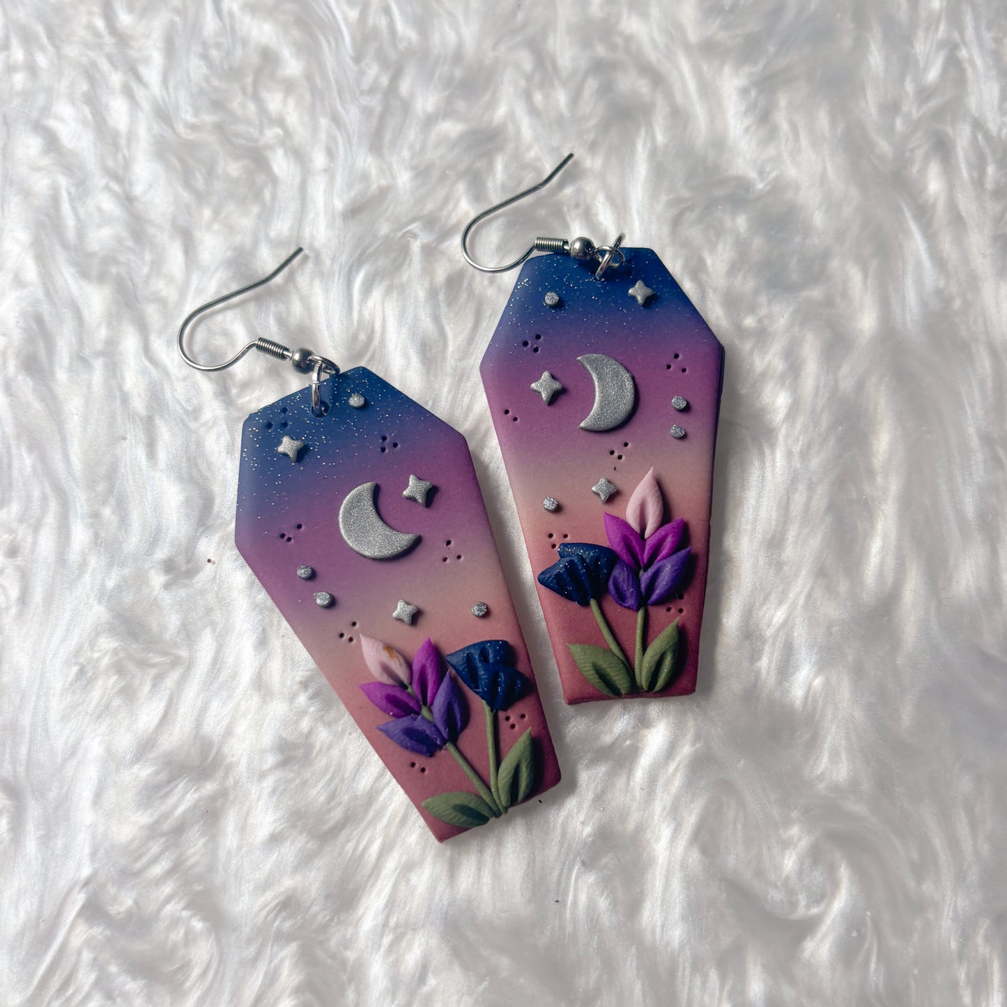 PURPLE FLORAL COFFIN EARRINGS
