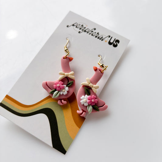 PINK CHERRY BLOSSOM GEESE EARRINGS