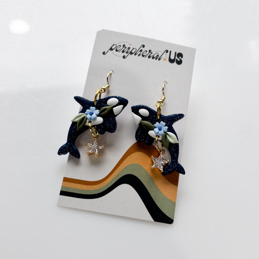 BLUE SPARKLE ORCA EARRINGS