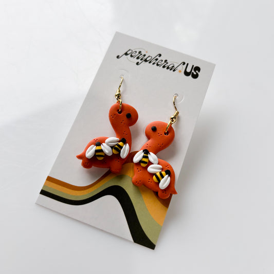 ORANGE BEE BRONTO DINO EARRINGS