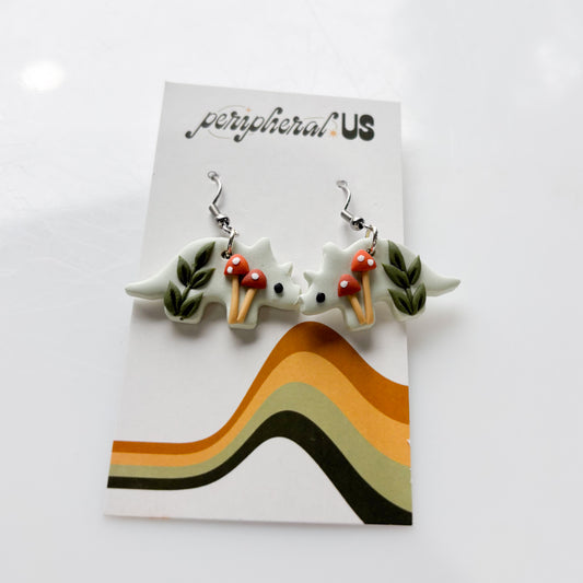 PALE GREEN MUSHROOM TRICERATOPS EARRINGS