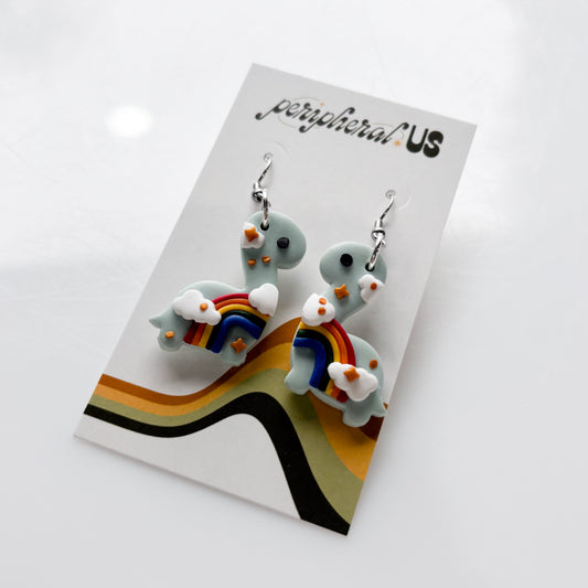 RAINBOW BRONTO DINO EARRINGS