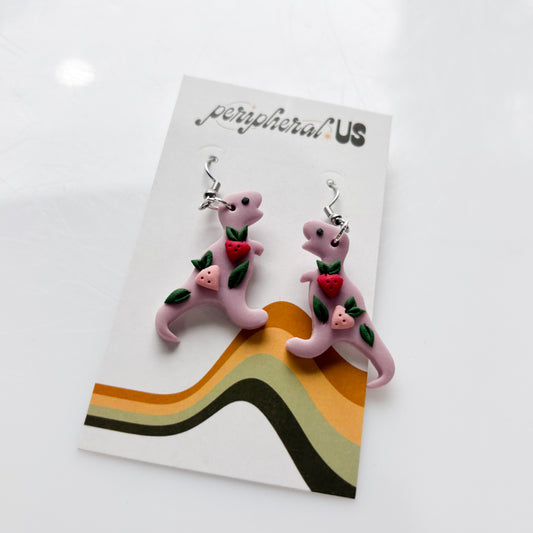 LILAC STRAWBERRY T-REX DINO EARRINGS