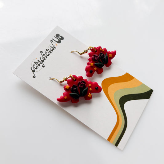 RED ROSE STEGO DINO EARRINGS