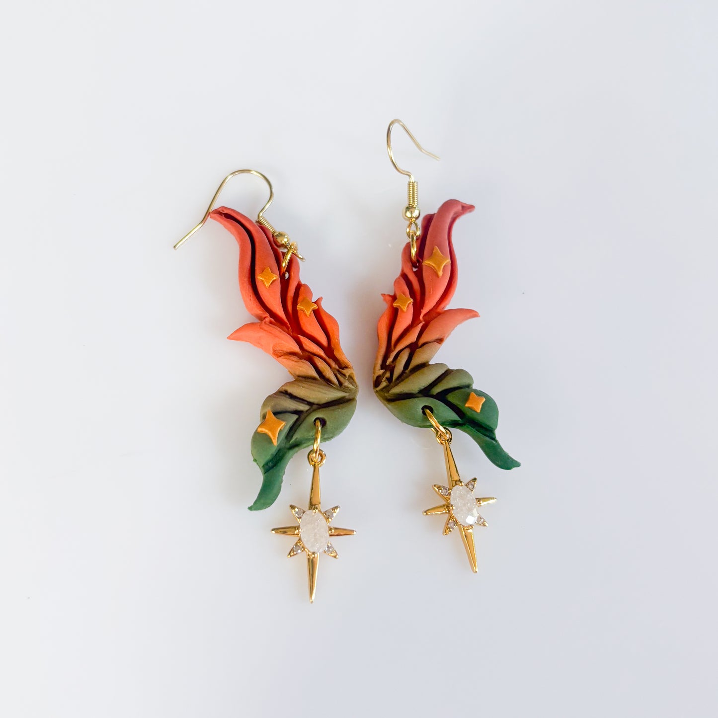 PUMPKIN PATCH FAIRY WING EARRINGS (VERSION 2: ORANGE TO GREEN OMBRE)