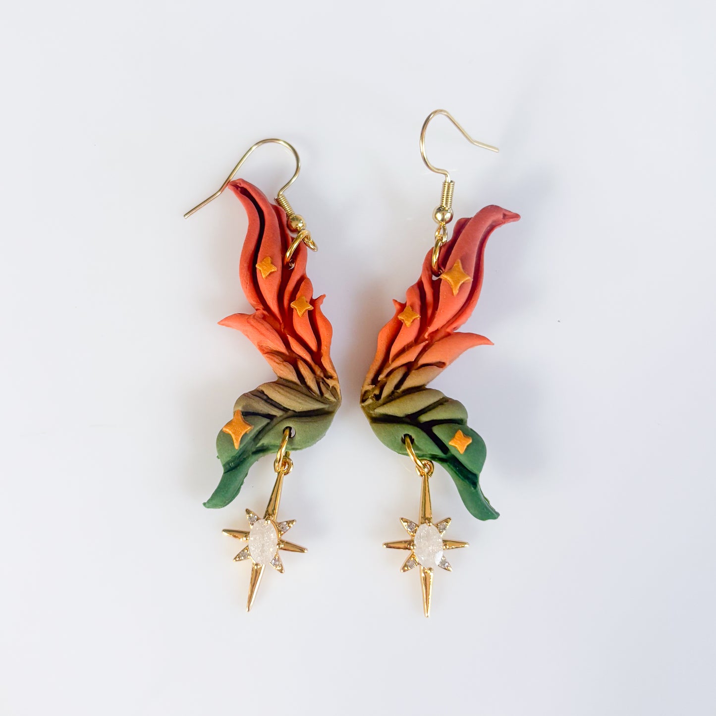 PUMPKIN PATCH FAIRY WING EARRINGS (VERSION 2: ORANGE TO GREEN OMBRE)