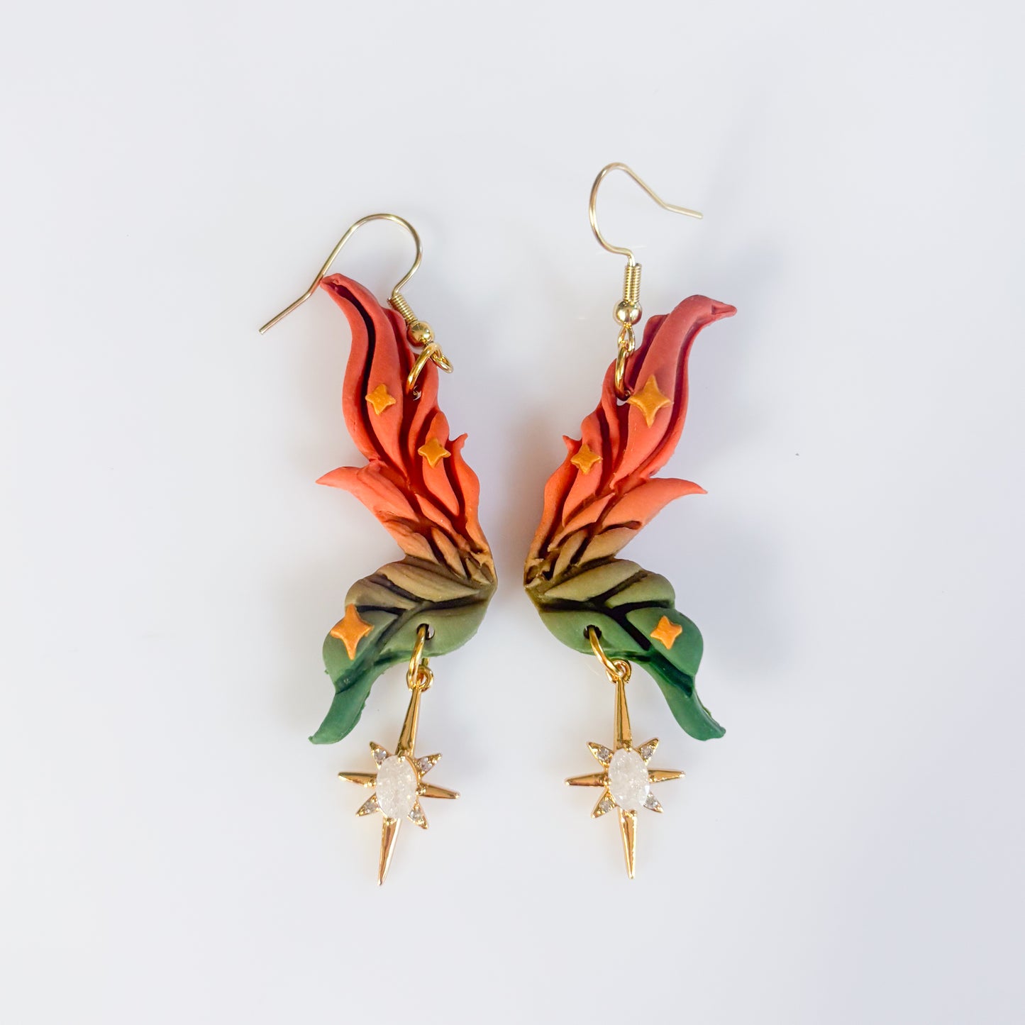 PUMPKIN PATCH FAIRY WING EARRINGS (VERSION 2: ORANGE TO GREEN OMBRE)