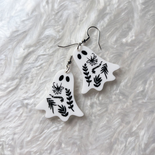 ENGRAVED FLORAL GHOST ACRYLIC EARRINGS