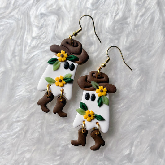 COWBOY SUNFLOWER GHOST EARRINGS